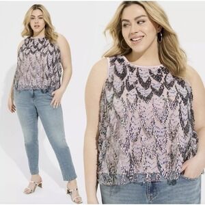 Torrid Sequin Shell Crop Top Gunmetal Size 4NWT Purple Party Shimmer Mermaid